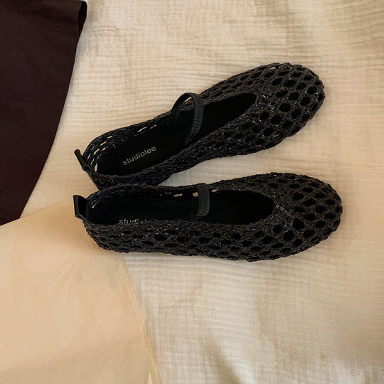 Damen Ballerina-Sandalen mit luftiger Netzstruktur und elastischem Riemen EB
