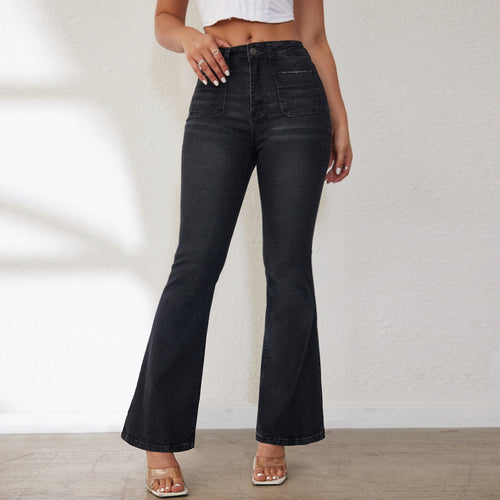 Damen Flared Jeans mit hohem Bund und seitlichen Taschen EB