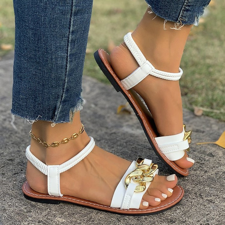 Damen elegante Riemchen-Sandalen mit auffälliger Schmuckapplikation EB