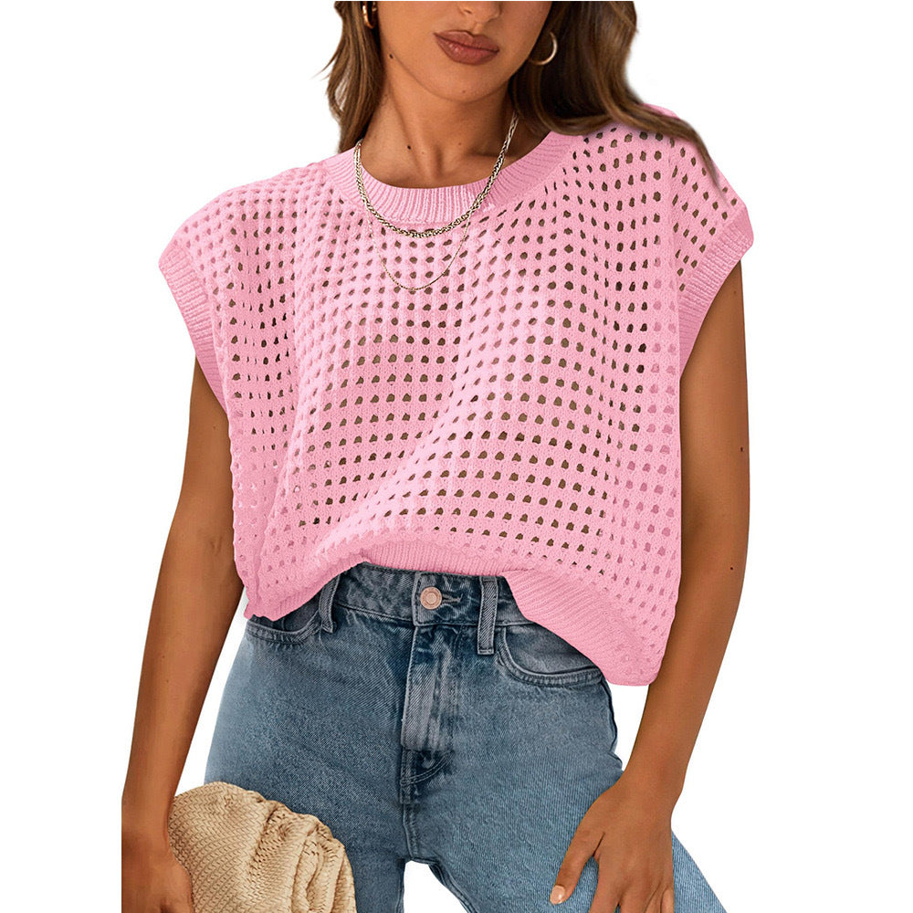 Damen lässiges Stricktop mit luftiger Lochstruktur EB