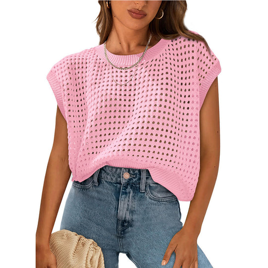 Damen lässiges Stricktop mit luftiger Lochstruktur EB