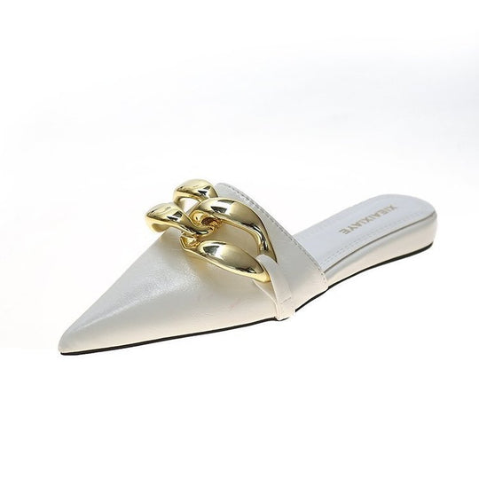 Damen elegante spitze Mules mit goldenen Details EB