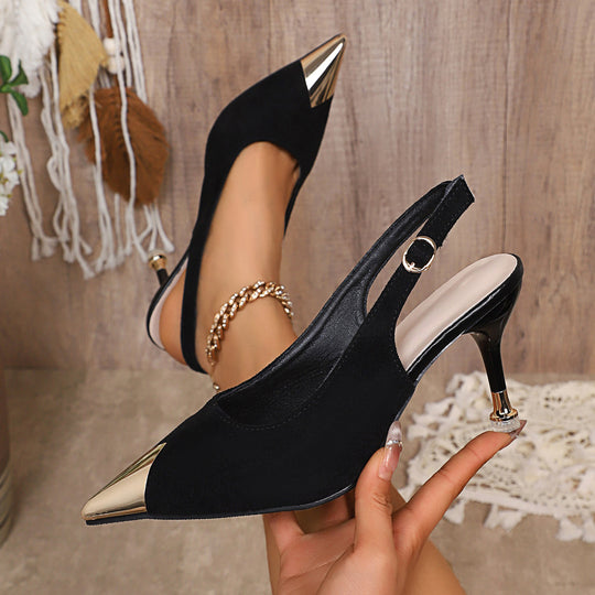 Damen Slingback-Pumps mit glänzendem Metallabschluss und elegantem Design EB