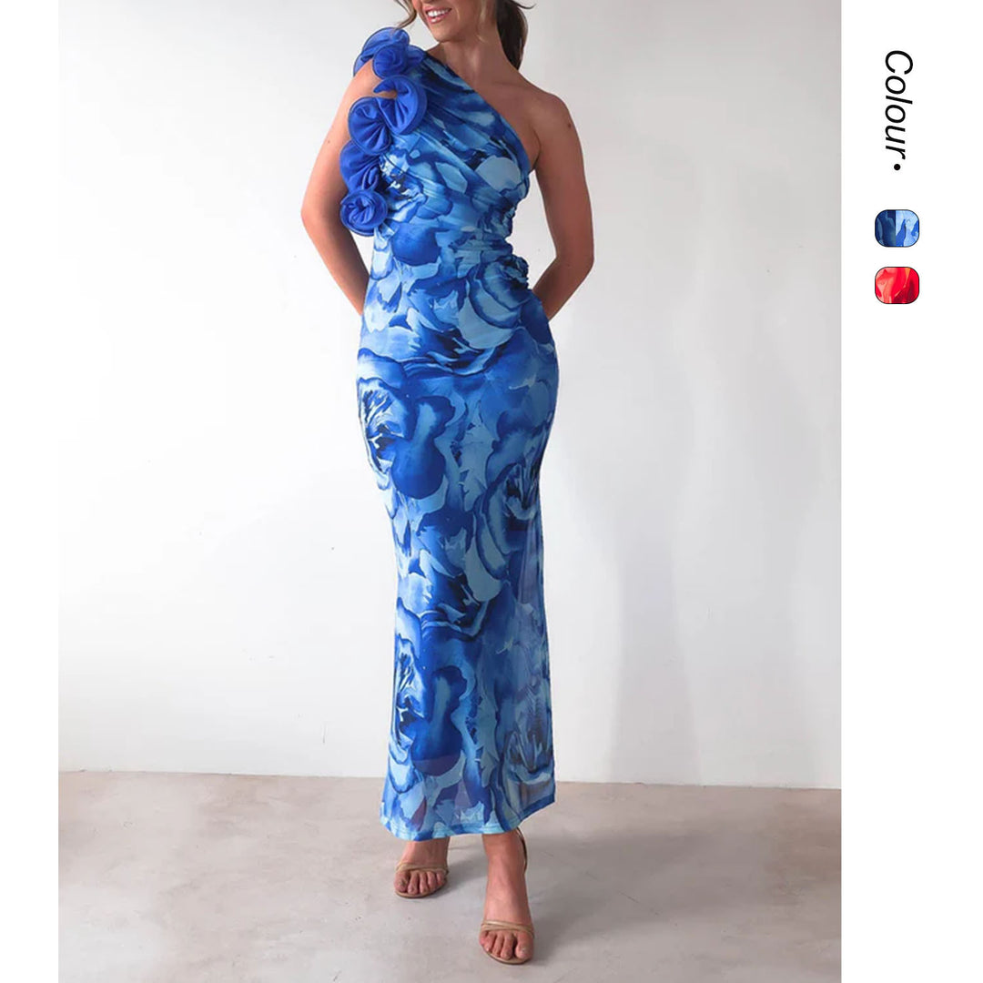 Damen Elegantes Abendkleid mit einseitigem Rüschen-Design und schmalem Schnitt EB