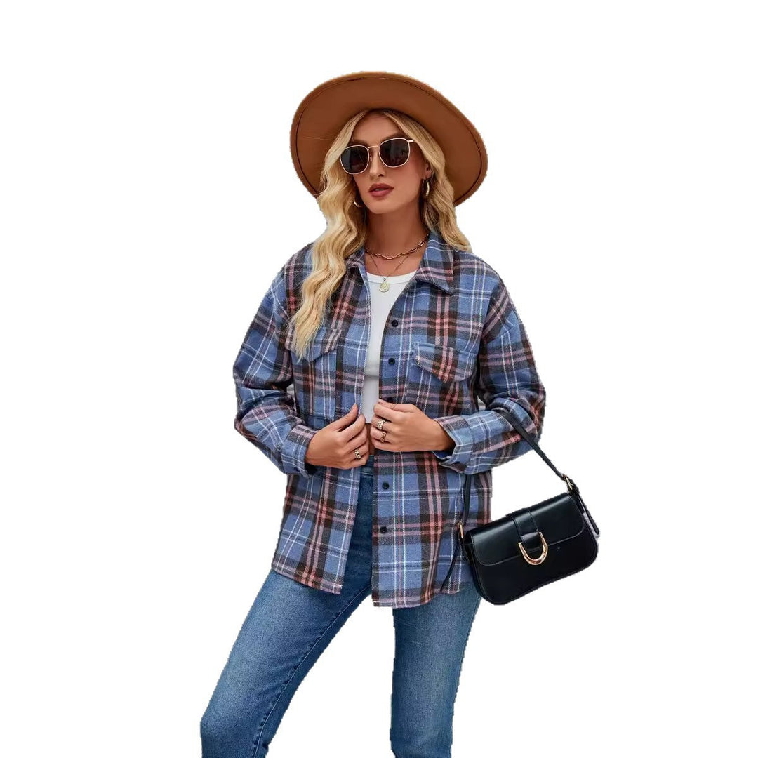 Damen Flanellhemd mit kariertem Muster und zwei Brusttaschen EB