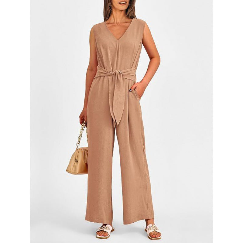 Damen Eleganter Jumpsuit mit taillierter Silhouette und V-Ausschnitt EB