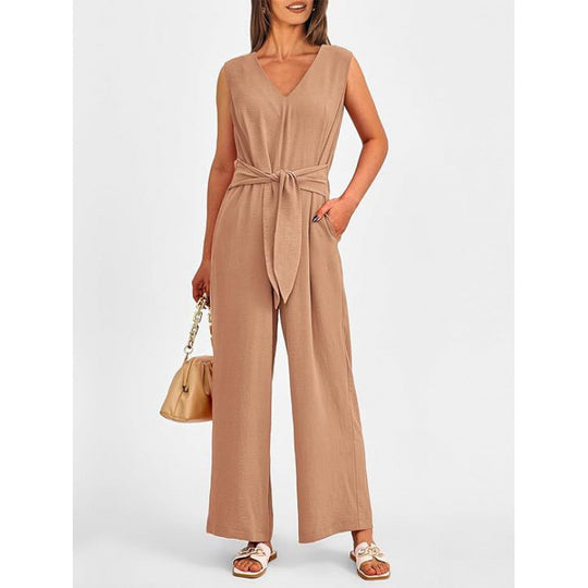 Damen Eleganter Jumpsuit mit taillierter Silhouette und V-Ausschnitt EB