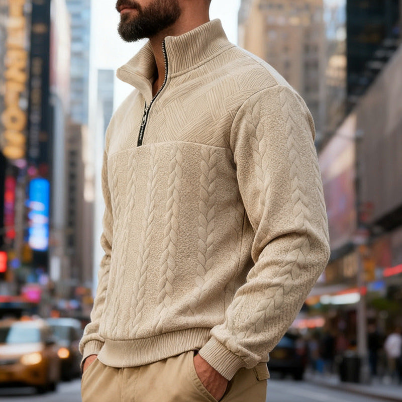 Herren Fleece-Pullover mit hohem Kragen und Reißverschluss EB