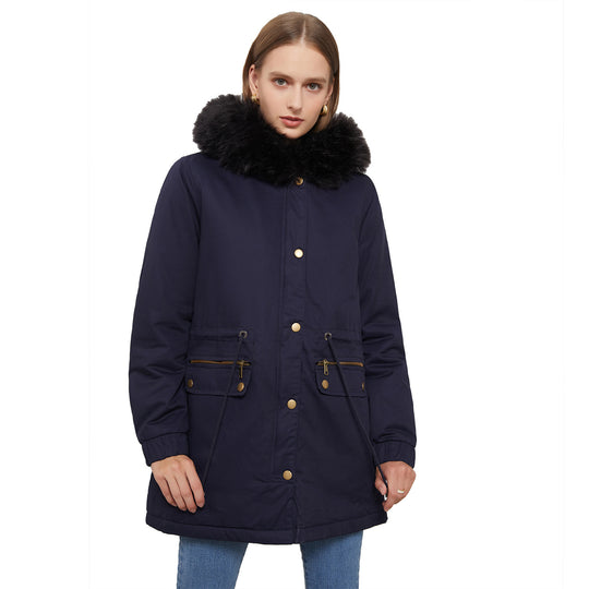 Damen warme Steppjacke mit abnehmbarem Kunstfellkragen EB