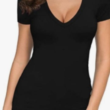 Damen Figurbetontes V-Ausschnitt T-Shirt EB