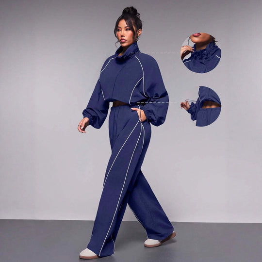 Damen modische Windbreaker-Jacke im lässigen Schnitt mit elastischen Details und hohem Kragen EB