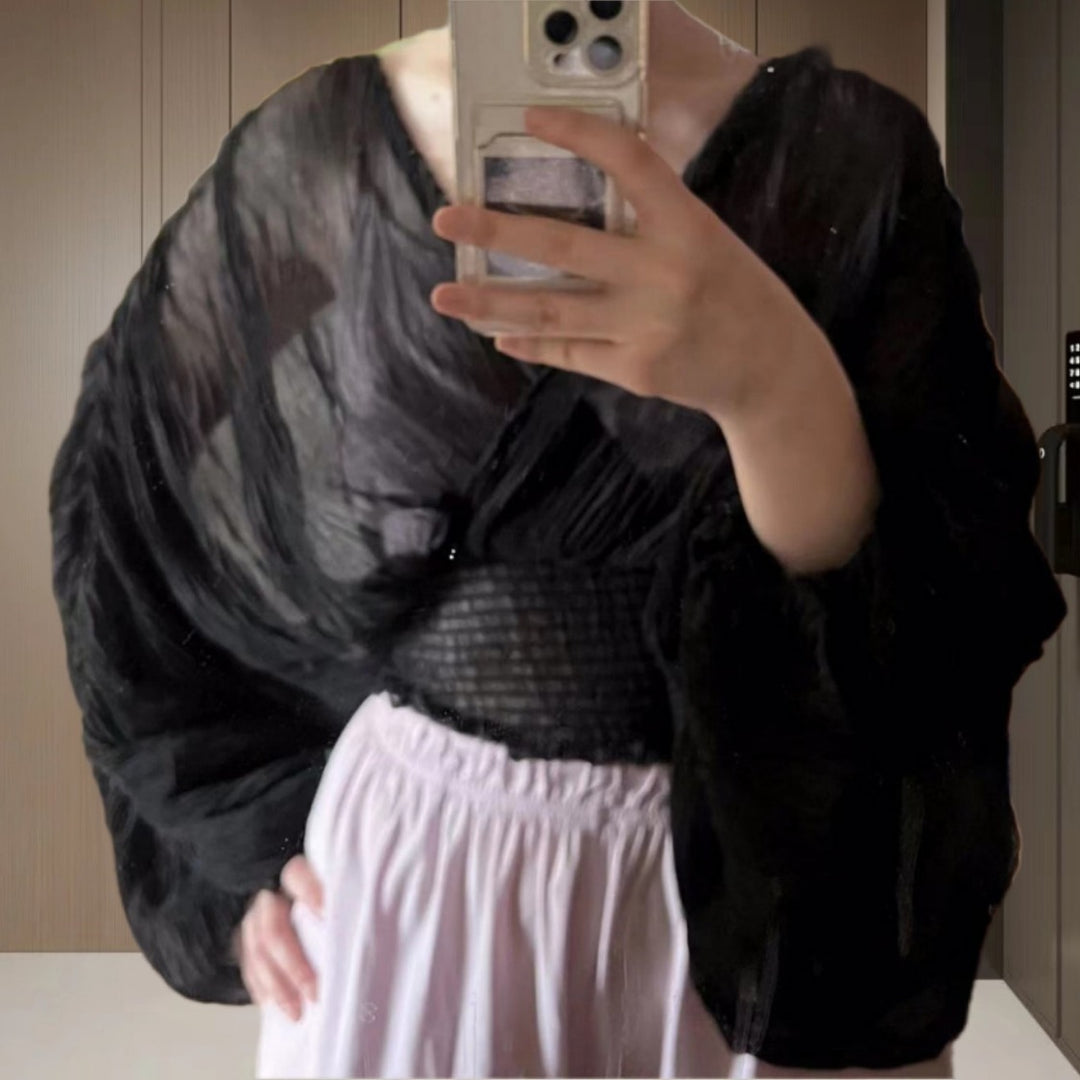 Damen Wickelbluse mit voluminösen Ärmeln und elegantem Design EB