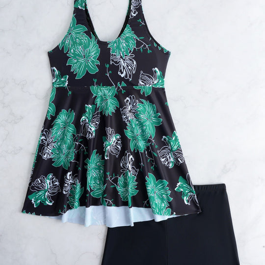 Damen Tankini mit floralem Wickeldesign und bequemen Shorts EB