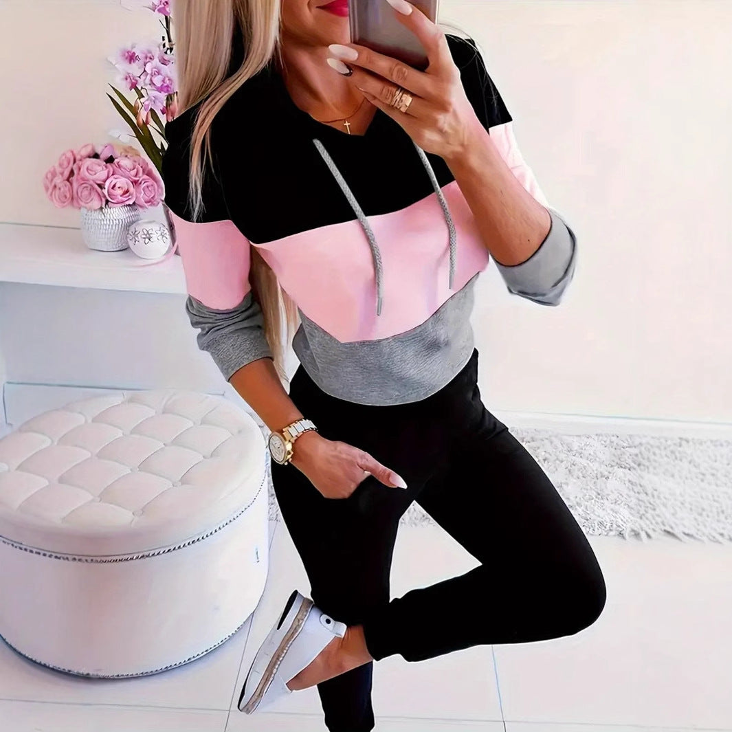 Damen modischer Freizeitpullover mit Kapuze und Farbblockdesign EB