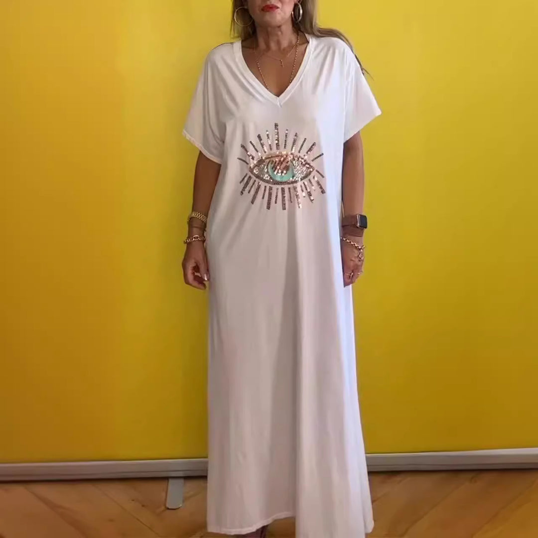 Damen strandliches Maxikleid mit funkelndem Augendesign EB