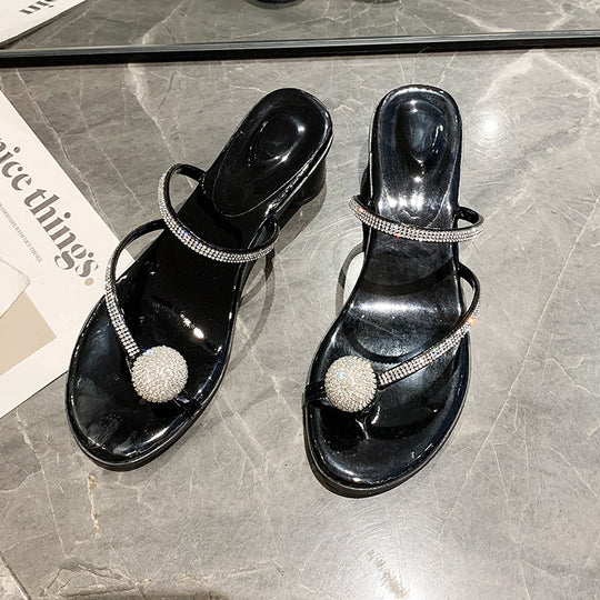 Damen elegante Sandalen mit glitzerndem Kristallakzent EB