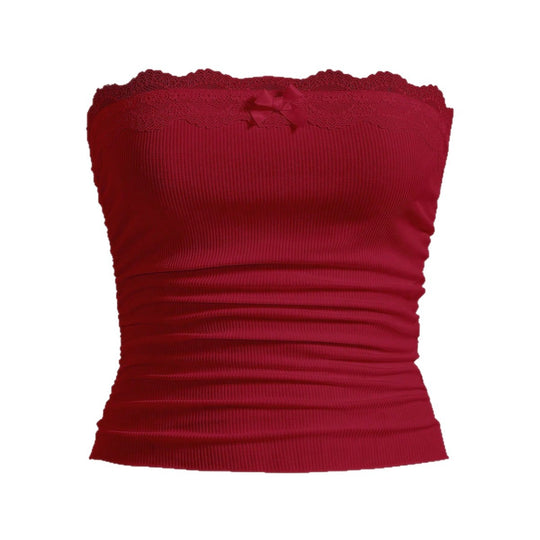 Damen Bandeau-Oberteil mit Spitzenbesatz und figurbetontem Schnitt EB