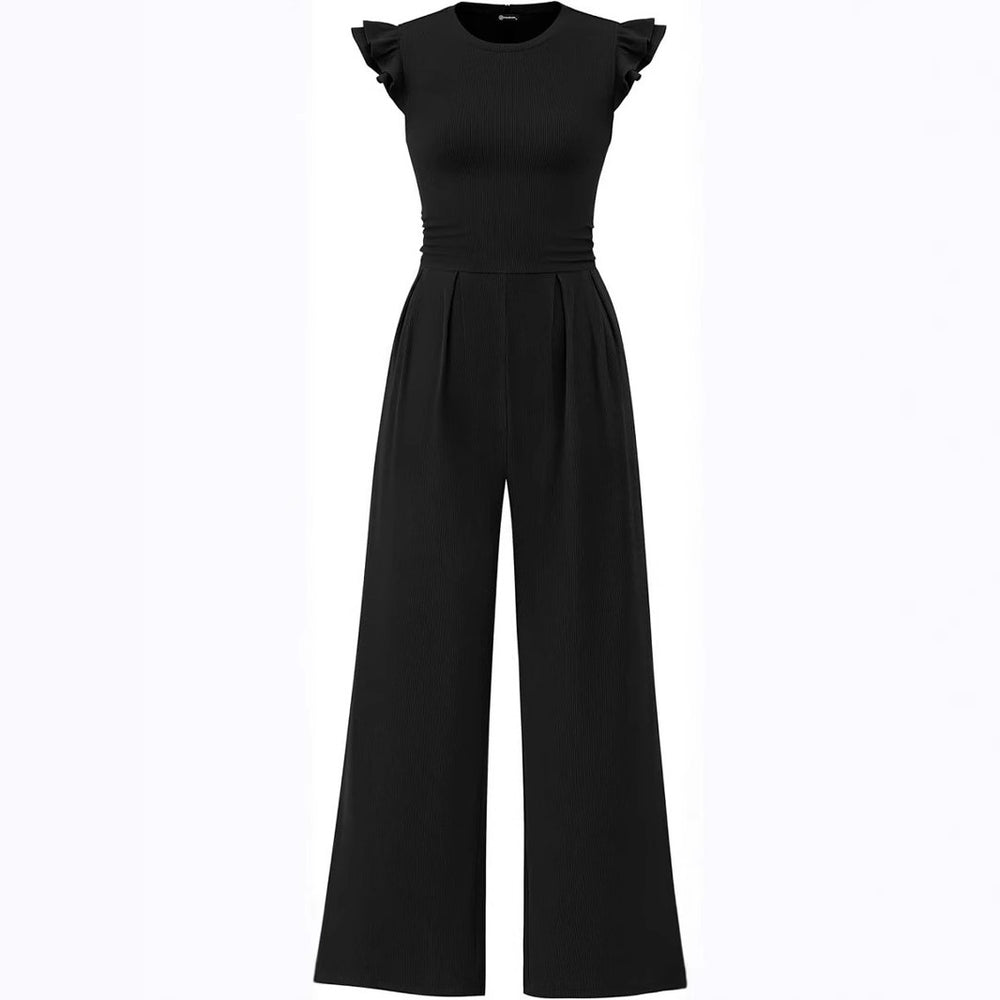Damen eleganter Jumpsuit mit Puffärmeln und weitem Bein EB