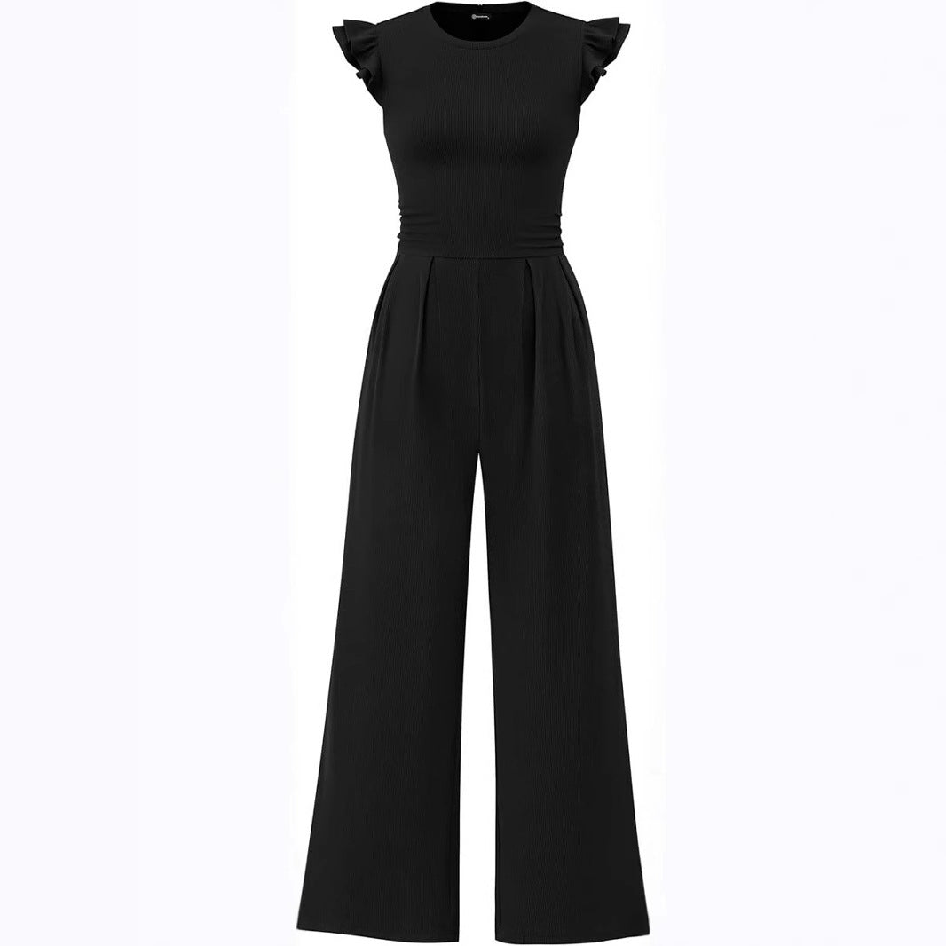Damen eleganter Jumpsuit mit Puffärmeln und weitem Bein EB