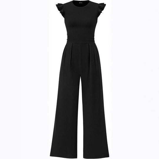 Damen eleganter Jumpsuit mit Puffärmeln und weitem Bein EB