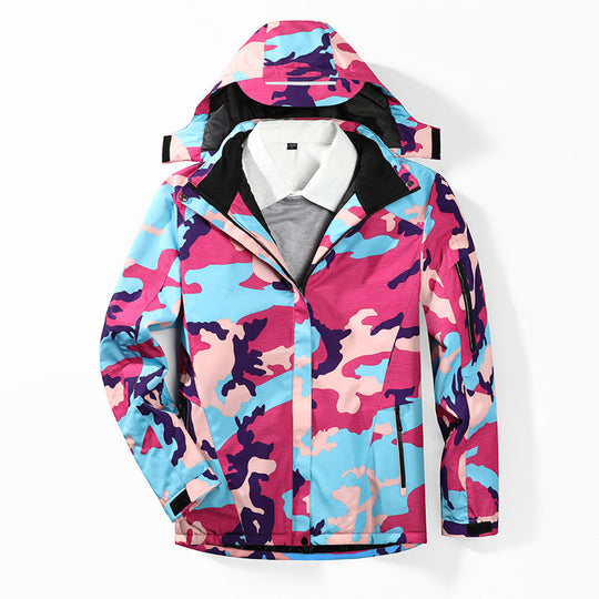 Herren Camouflage Regenjacke mit Kapuze und verstärkten Reißverschlusstaschen EB