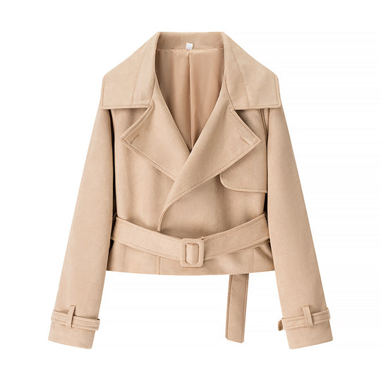 Damen elegante Kunstlederjacke mit Gürtel EB