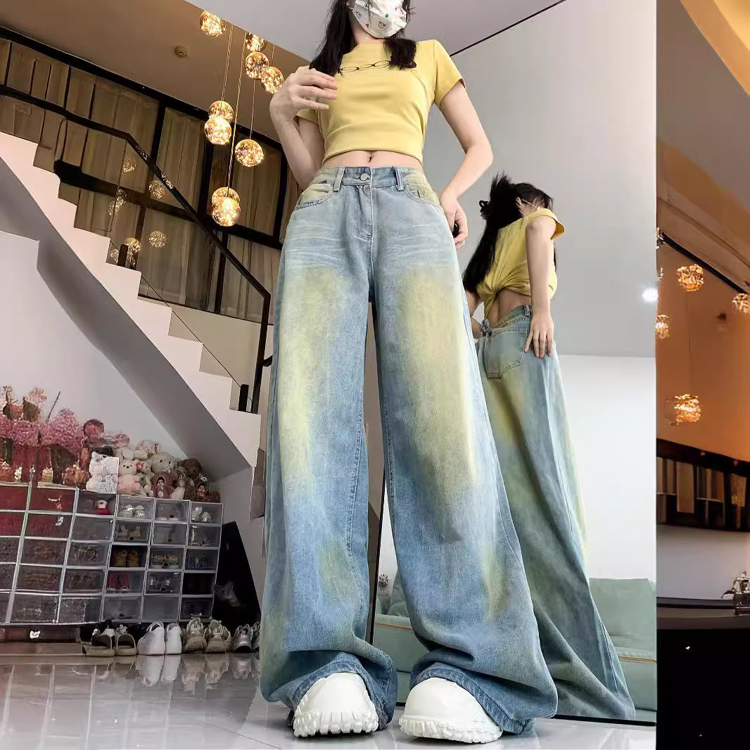 Damen weite High-Waist Jeans im lässigen Stil mit individuellen Waschungen EB