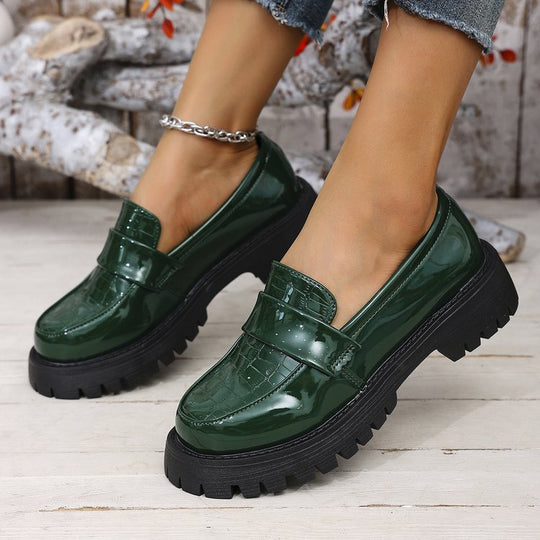 Damen modische Lackleder Slipper mit Gummisohle EB