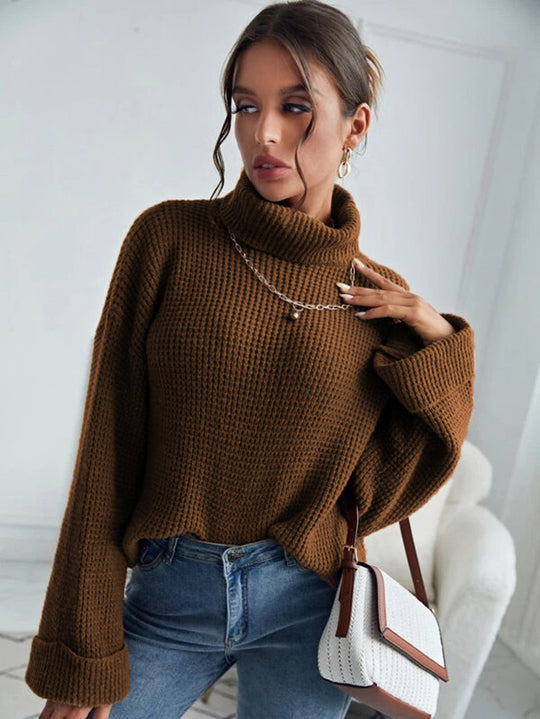 Damen Oversized Pullover mit hohem Kragen und strukturiertem Design EB