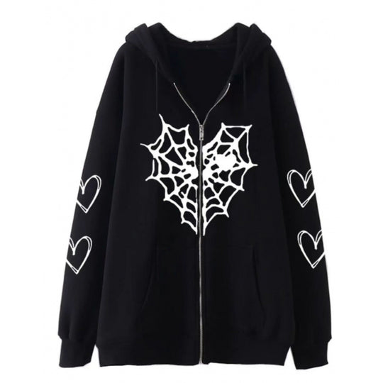Damen Kapuzenjacke mit auffälligem Spinnenmotiv und praktischen Taschen EB