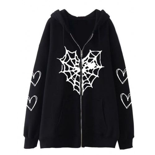 Damen Kapuzenjacke mit auffälligem Spinnenmotiv und praktischen Taschen EB