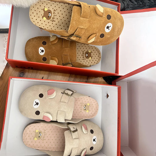 Damen Kuschelige Clogs mit niedlichem Tiermotiv und verstellbarem Schnallenverschluss EB