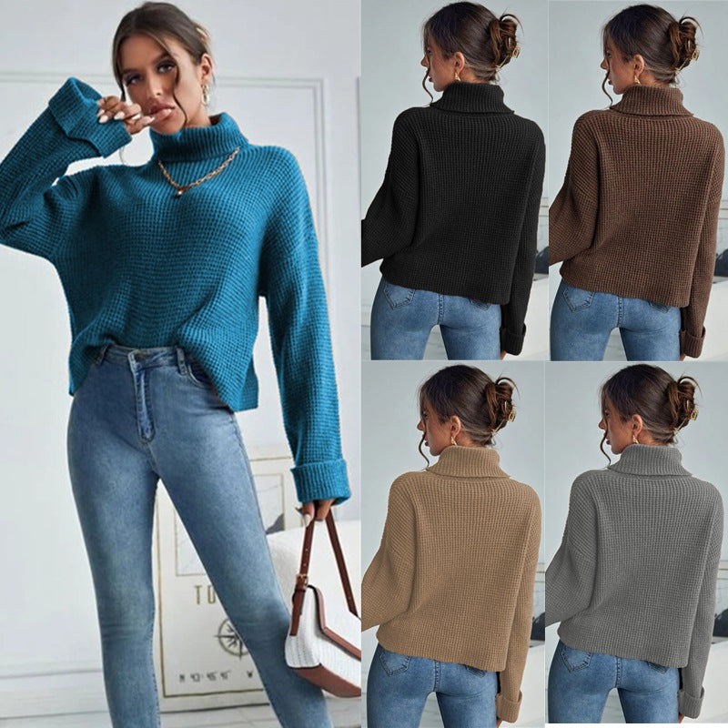 Damen Strickpullover mit hohem Kragen und strukturierter Oberfläche EB