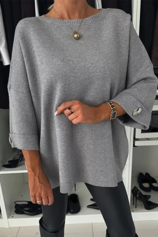 Damen Modischer Strickpullover mit eleganten Knopfdetails EB