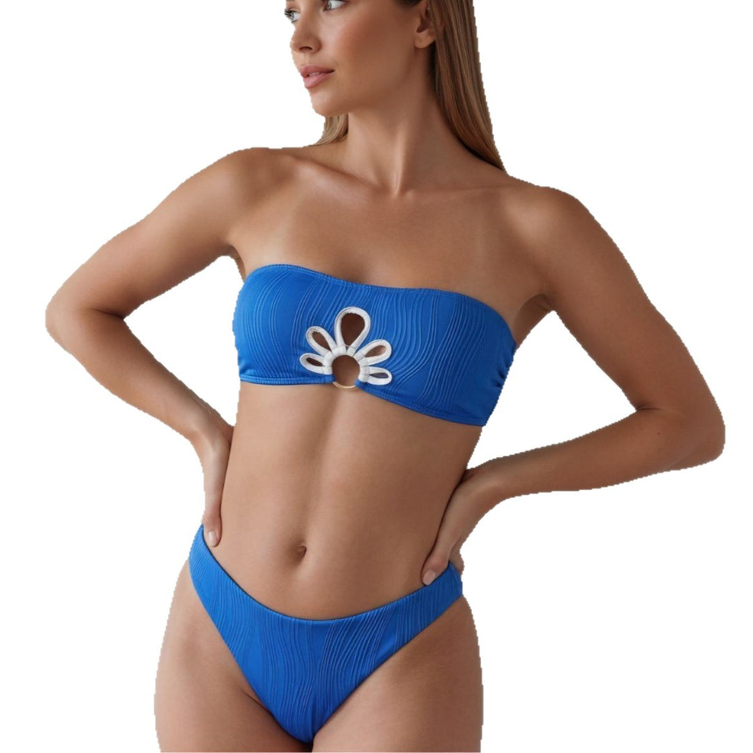 Damen Bandeau-Bikini mit modischem Blüten-Detail EB