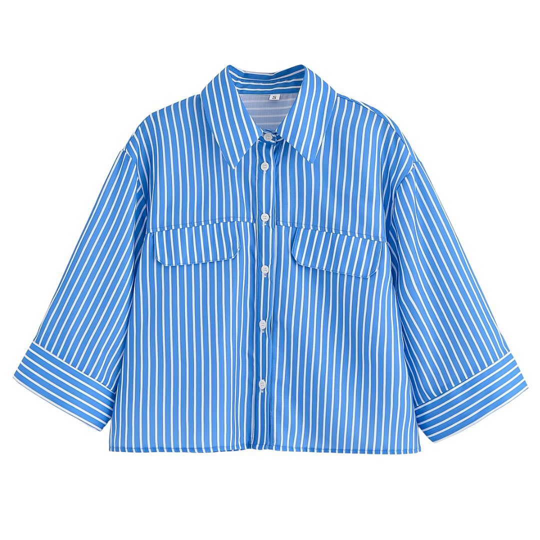 Damen gestreifte Bluse mit übergroßem Schnitt und praktischen Taschen EB