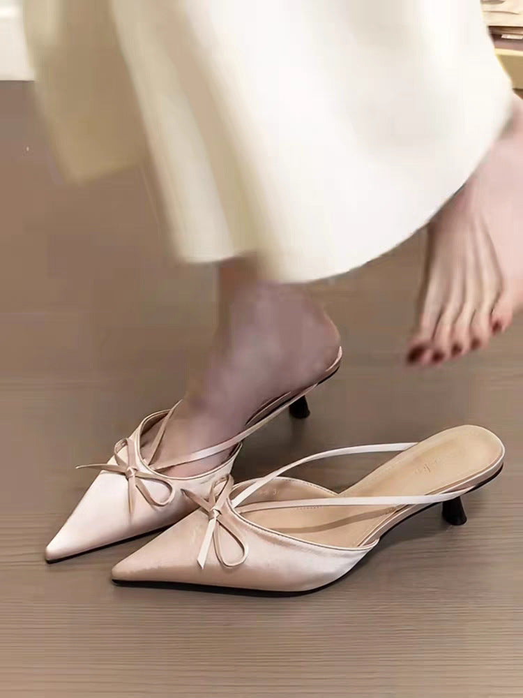 Damen Elegante Slingback-Mules mit raffinierter Schleifenapplikation EB