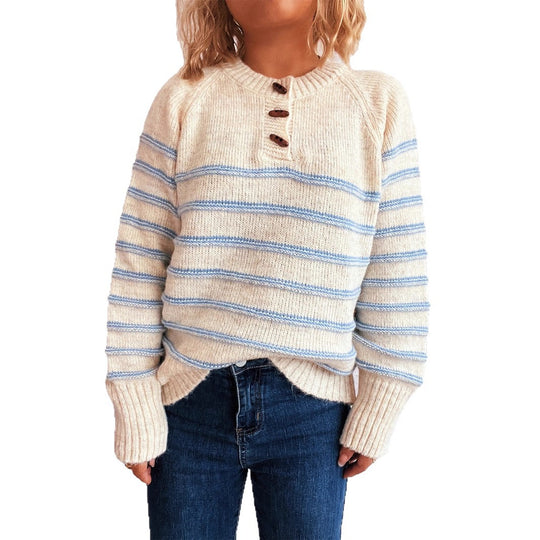 Damen Strickpullover mit weitem Schnitt und modischem Streifenmuster EB