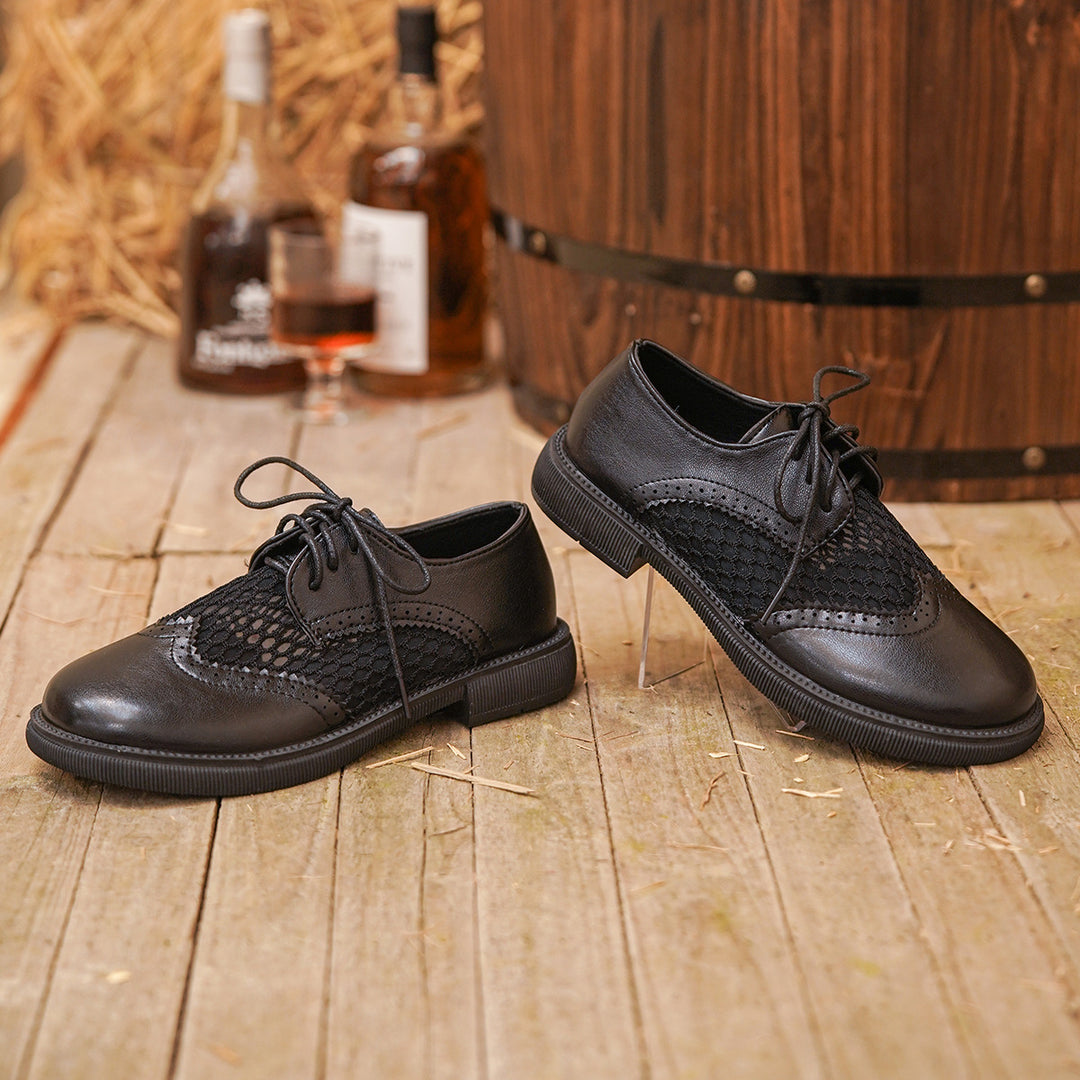 Damen Schnürschuhe mit atmungsaktiver Netzoberfläche und klassischem Lederdesign EB