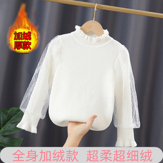 Mädchen elegantes Pullover mit transparenter Spitzenärmel EB