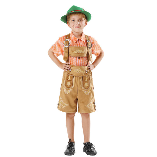 Unisex nan traditionelles Kinder Trachten-Set Lederhose mit Stickerei und kariertem Hemd EB
