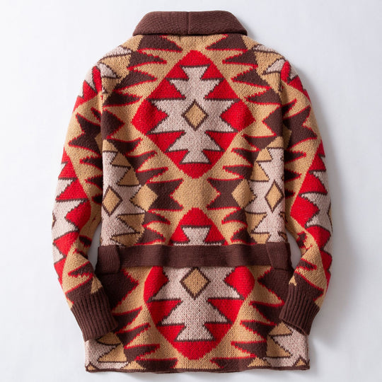 Damen Strickjacke mit geometrischem Muster und breitem Kragen EB
