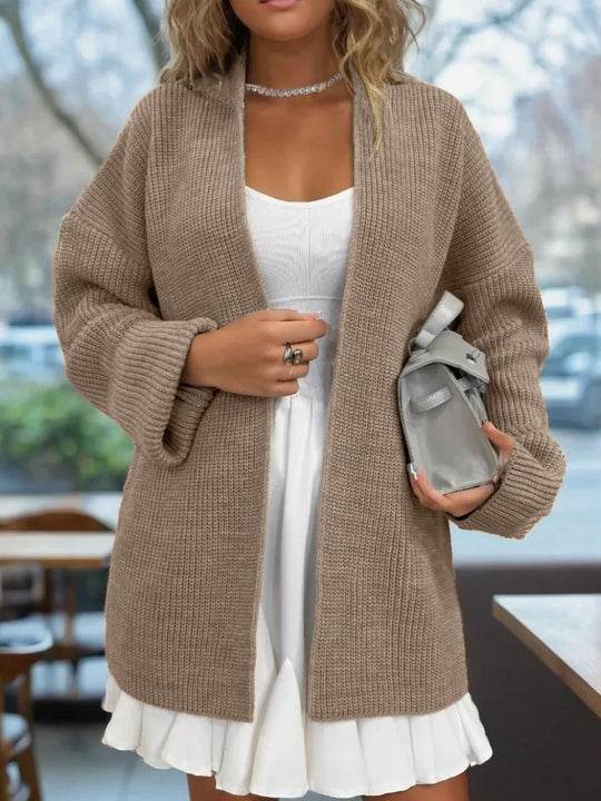 Damen Strickjacke mit Bindegürtel und weit geschnittenen Ärmeln EB
