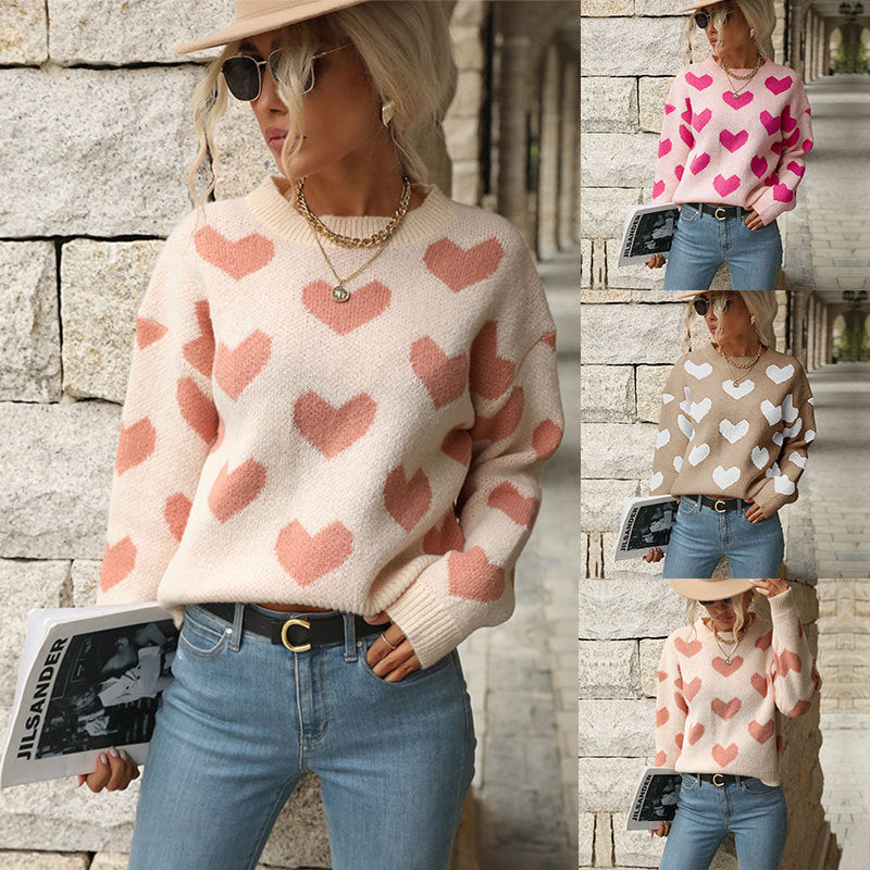 Damen Strickpullover mit Herzmuster und lässigem Schnitt EB