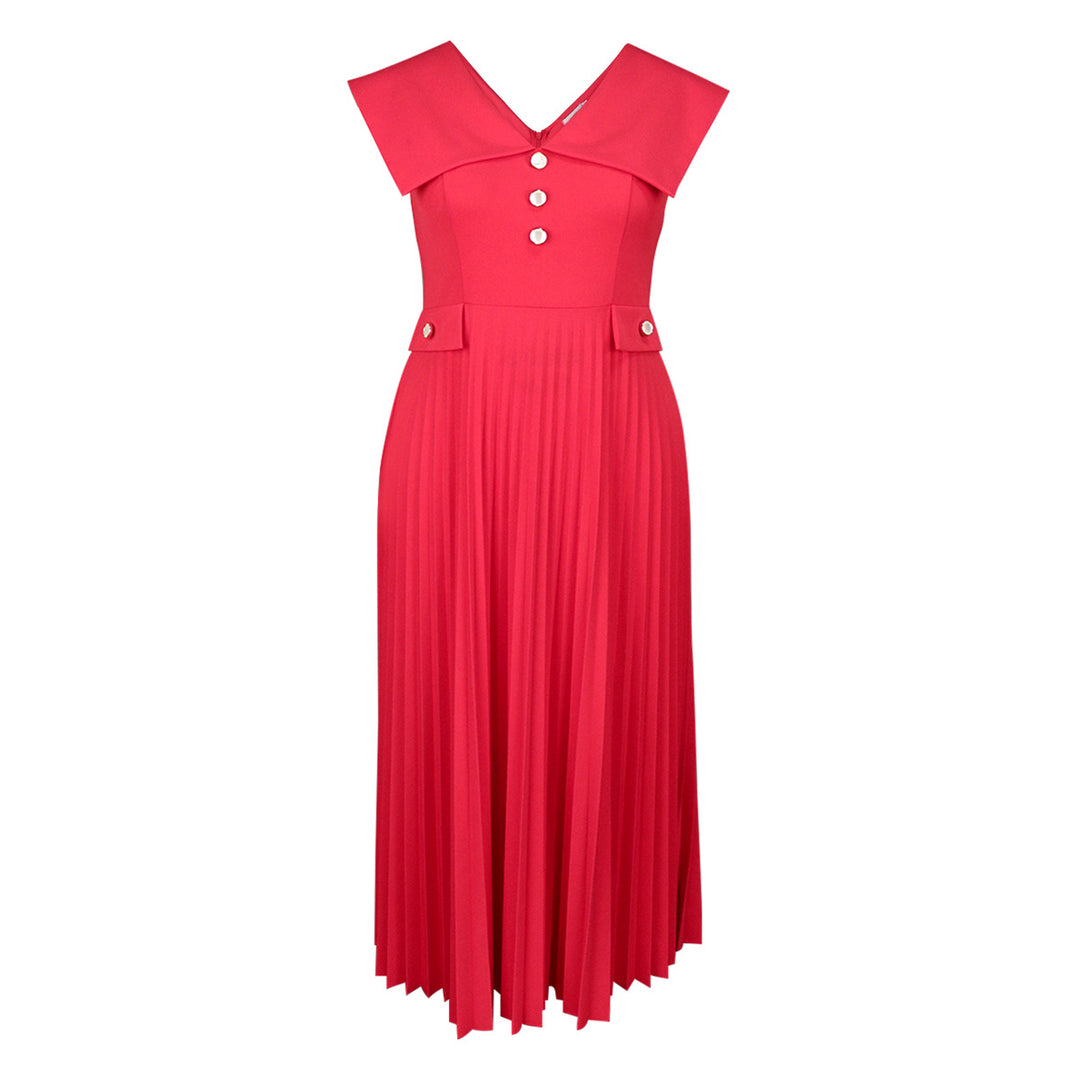 Damen plissiertes Maxikleid mit eleganten Knopfdetails EB