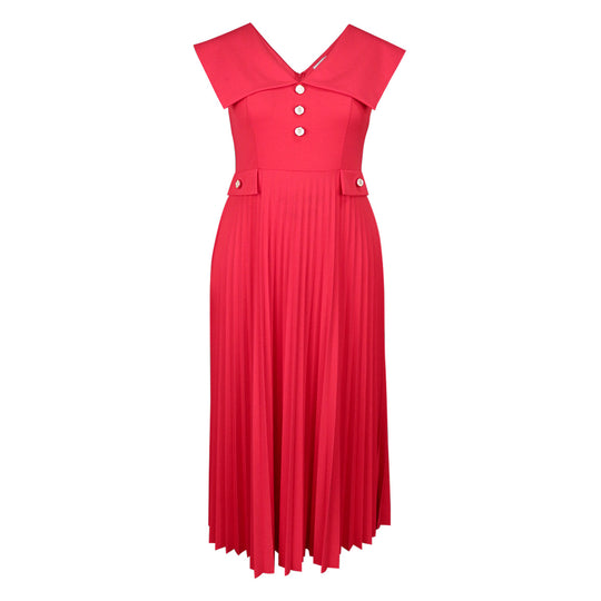 Damen plissiertes Maxikleid mit eleganten Knopfdetails EB
