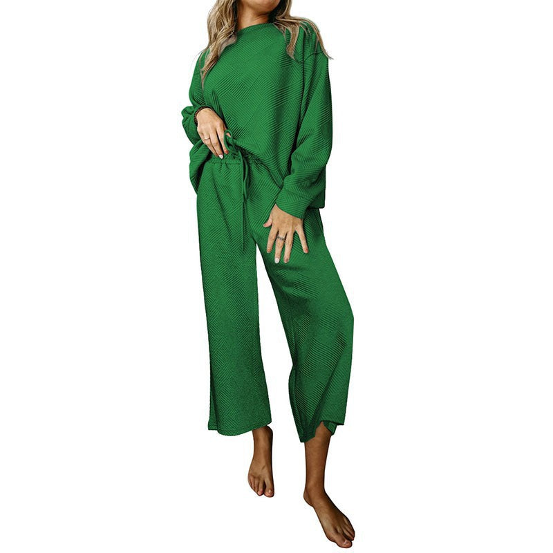Damen Lässiges Lounge-Set mit strukturiertem Oberteil und weitem Hosen EB