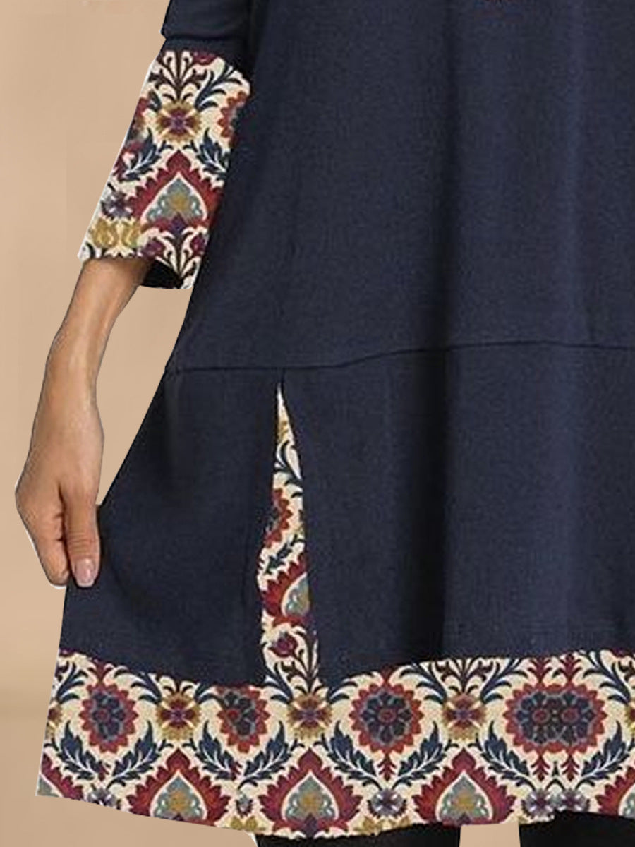 Damen elegantes Tunika-Kleid mit kreativen 3/4 Ärmeln und kunstvollem Saum EB