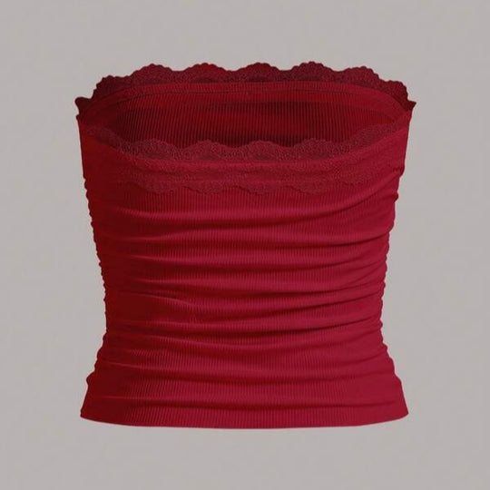 Damen Bandeau-Oberteil mit Spitzenbesatz und figurbetontem Schnitt EB