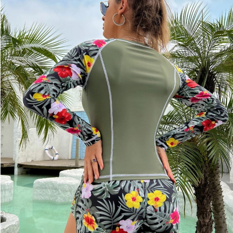 Damen Langarm Surf-Badeanzug mit floralem Muster EB